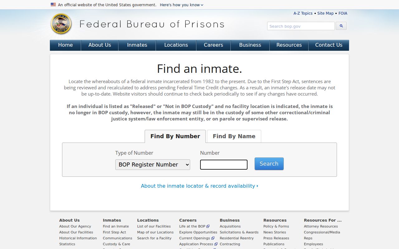 Federal custody locator related to Royal criminal records