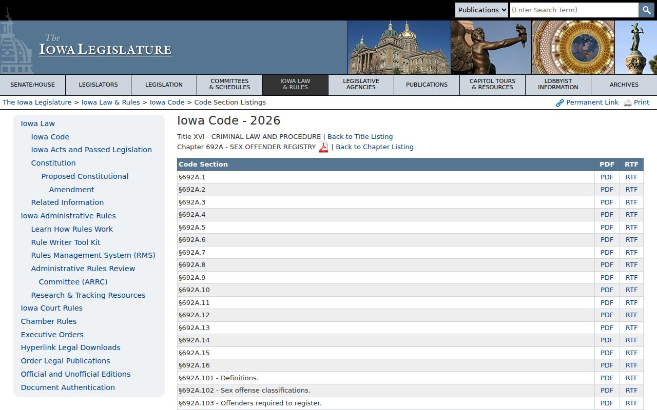 Iowa chapter 692A rules for Clay County sex offender records