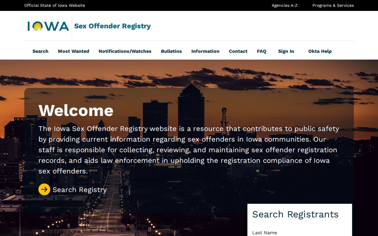 Iowa registry fields for a Clay County sex offender search
