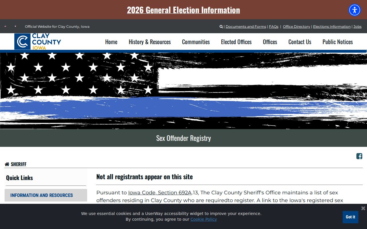 Clay County sex offender search information from the sheriff
