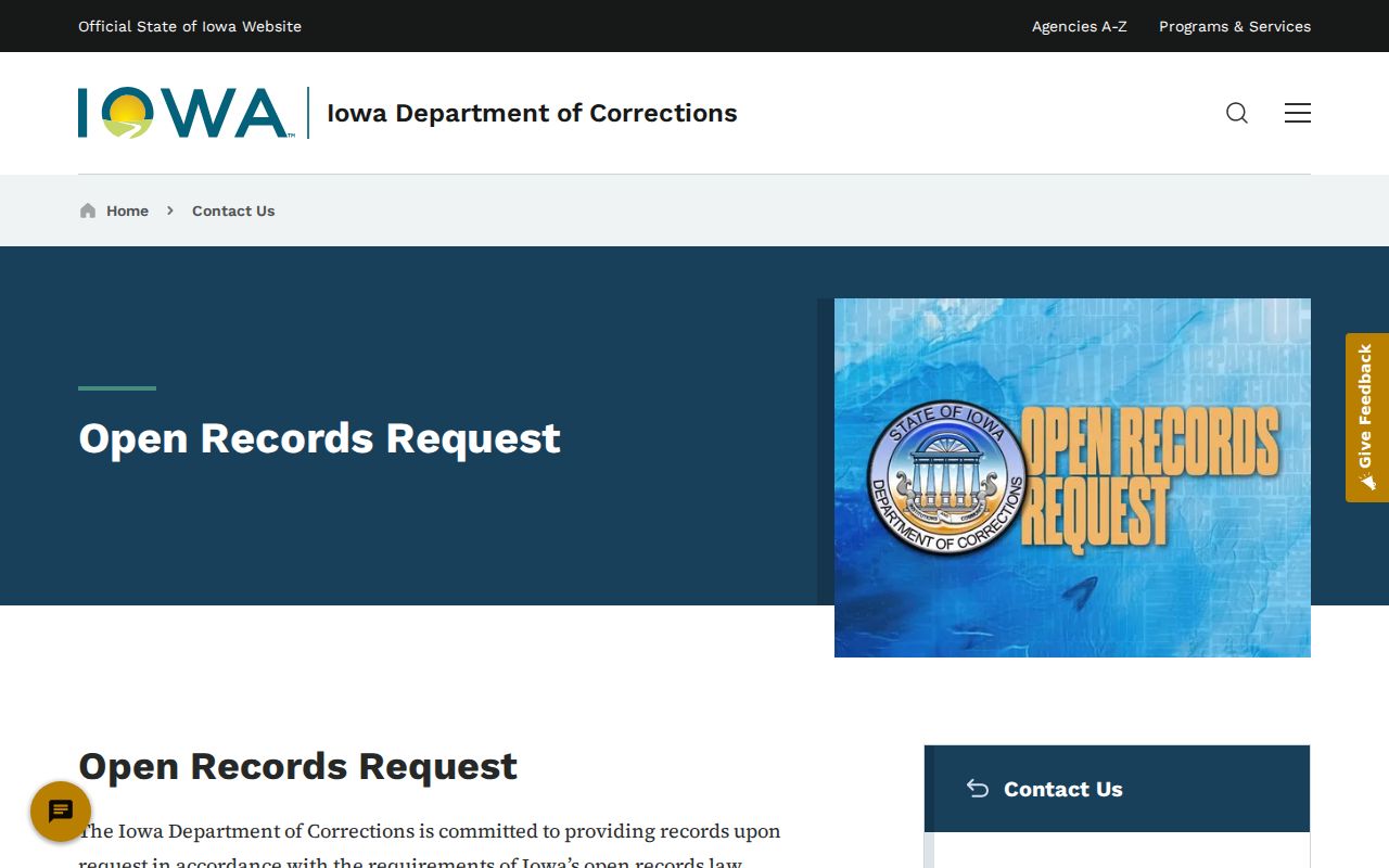 Clay County correction records Iowa DOC request page